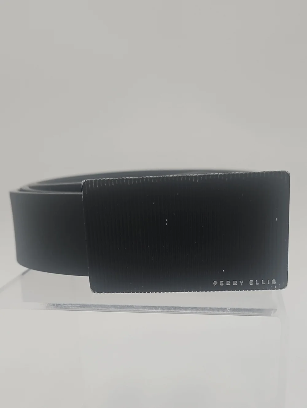 Perry Ellis Black Men's Plaque Buckle Dress Belt